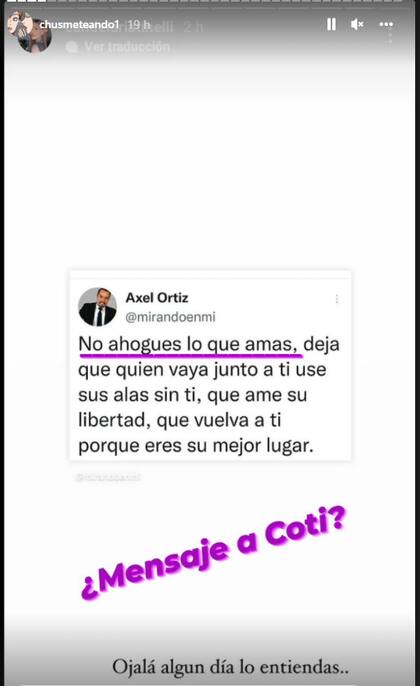 La cuenta de Instagram @chusmeteando abrió los rumores de separación tras la frase que compartió Candelaria