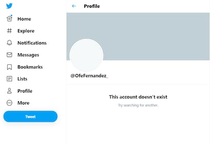"La cuenta no existe", se puede leer en Twitter