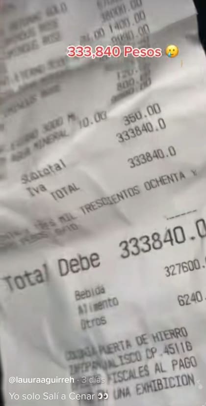 La cuenta reveló un costo muy elevado que hicieron en el interior del Bar