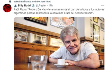 La declaración falsa de Raúl Rizzo contra Robert De Niro fue escrita a modo de broma por un usuario de Twitter