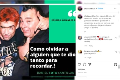 La dedicatoria de La Tota para su amigo, a 22 años de su fallecimiento (Foto Instagram @dtotasantillan)