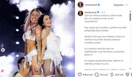 La dedicatoria de Tini a Lali tras presentarse en su show