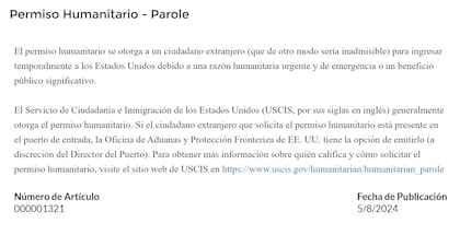 La definición de parole humanitario de la CBP