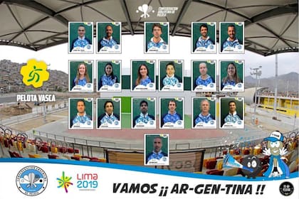 La delegación argentina de pelota, que aspira a varias medallas doradas.