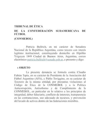 La denuncia de Bullrich contra Claudio "Chiqui" Tapia y Pablo Toviggino