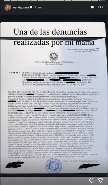 La denuncia de la madre de Wanda Nara tras el robo sufrido en Italia