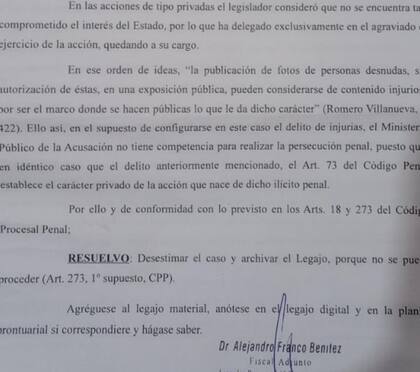 La denuncia que hizo Florencia fue desestimada porque no afectaba mis bienes personales.