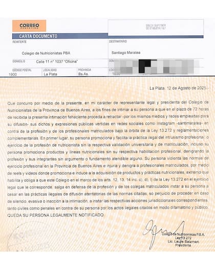 La denuncia radicada contra Maratea.