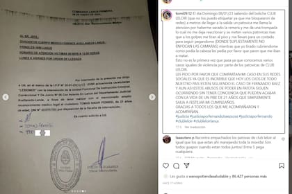 La denuncia y el posteo de Tomás tras el ataque de los patovicas