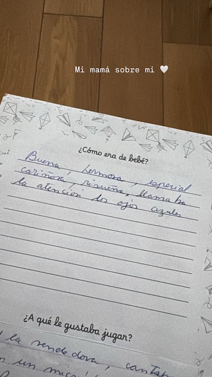 La descripción que escribió su madre cuando era bebé