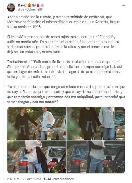 La desgarradora coincidencia entre la muerte de Matthew Perry y Julia Roberts