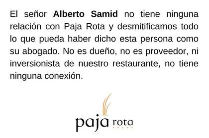 La desmentida de la parrilla a Samid