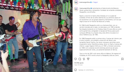 La despedida del Instituto Nacional de la Música para Marcelo Decall (Foto: Instagram @inamuargentina)