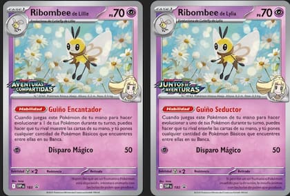 La diferencia de traducción entre la versión latinoamericana (izq.) y española (der.) de las cartas de Pokémon