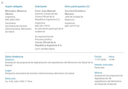 La digitalización de los expedientes del MInisterio de Salud de la Nación se analizó recién en julio de este año con Correo Argentino, uno de los dos operadores logísticos de la campaña de vacunación para Covid