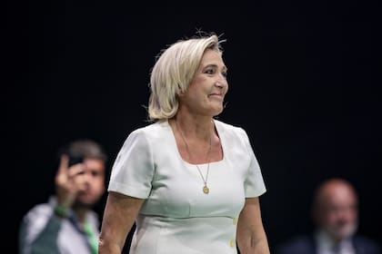 La diputada de la Asamblea Nacional de Francia y candidata a la Presidencia de la República, Marine Le Pen, durante el acto 'Viva 24' de VOX, en el Palacio de Vistalegre, a 19 de mayo de 2024, en Madrid (España)