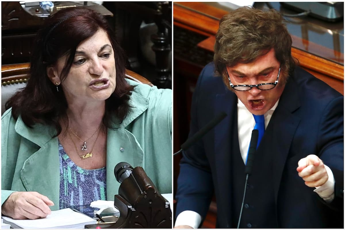 La diputada peronista Kelly Olmos y el presidente Javier Milei