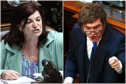 La diputada peronista Kelly Olmos y el presidente Javier Milei