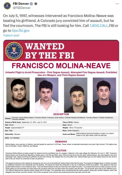 La división de Denver del FBI compartió el cartel de búsqueda en 2025. Foto: FBI Denver, X