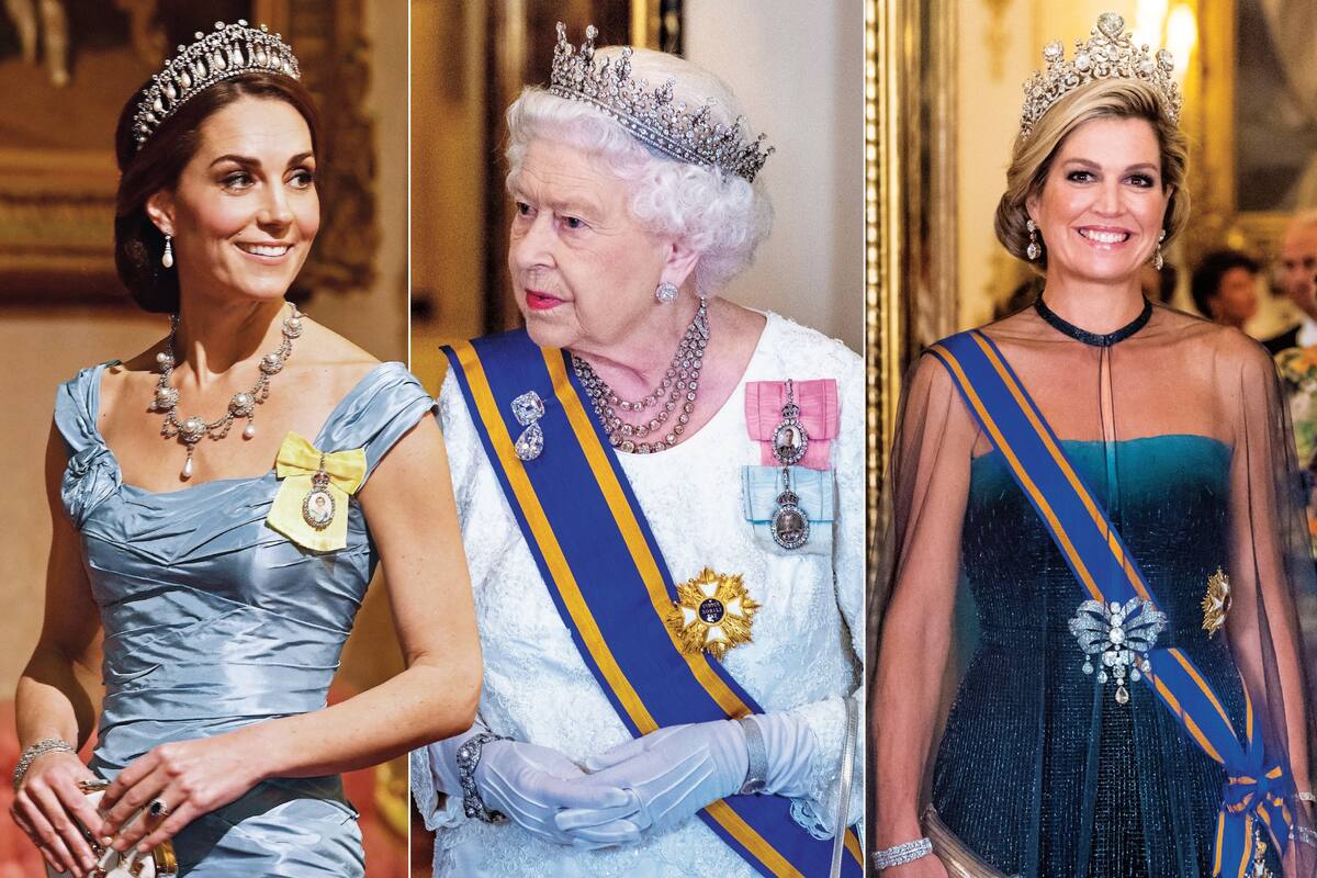 La duquesa de Cambridge, la reina de Inglaterra y la reina de Holanda desfilaron sus joyas en la visita de estado en Buckingham