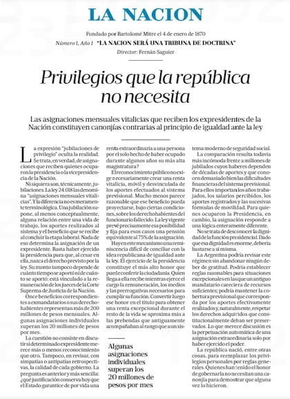 La editorial publicada por LA NACION y firmada por Fernán Saguier, director periodístico de este medio