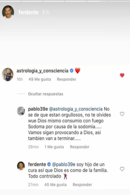 La elegante respuesta de Fer Dente a la homofobia de un seguidor