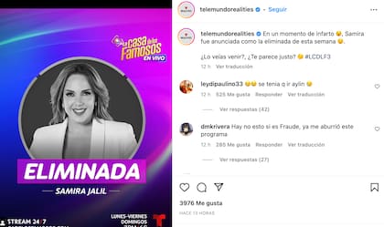 La eliminada de la semana siete de La casa de los famosos 3 fue Samira Jalil