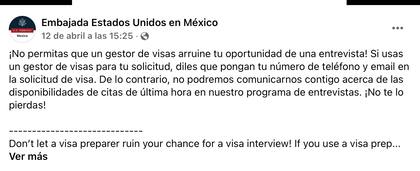 La embajada de Estados Unidos en México hizo un importante aviso sobre los gestores de visas