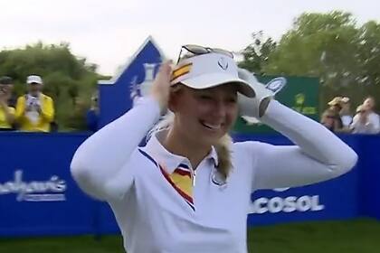 La emoción de Emily Pedersen después del hoyo 12 en al Copa Solheim