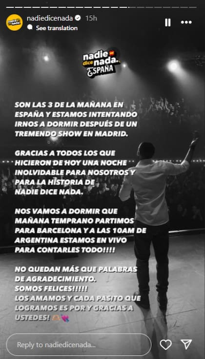 La emoción del equipo de Nadie dice Nada por su gira en Europa