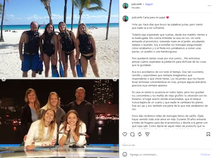 La emotiva carta de despedida que compartió la hija mayor de Fernando Confessore para su padre (Foto: Instagram @juliconfe)