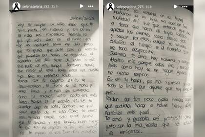 La emotiva carta de puño y letra que Selena publicó en sus redes