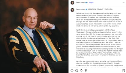 La emotiva despedida de Ian McKellen a Patrick Stewart (Foto: Instagram @ianmckellen)