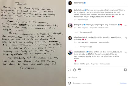 La emotiva despedida de Katie Holmes a James Van Der Beek (Foto: Instagram @katieholmes)