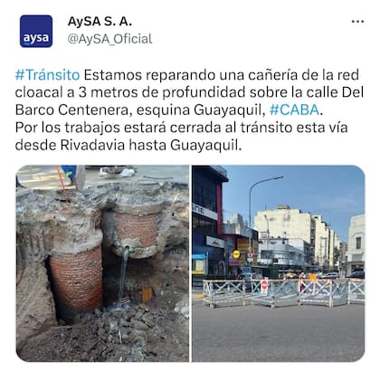 La empresa Aysa informó sobre la obra en su cuenta de Twitter