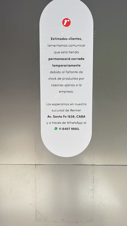 La empresa dejó un aviso en la puerta del local cerrado donde se indica que continuará comercializando sus productos en el local de Santa Fe