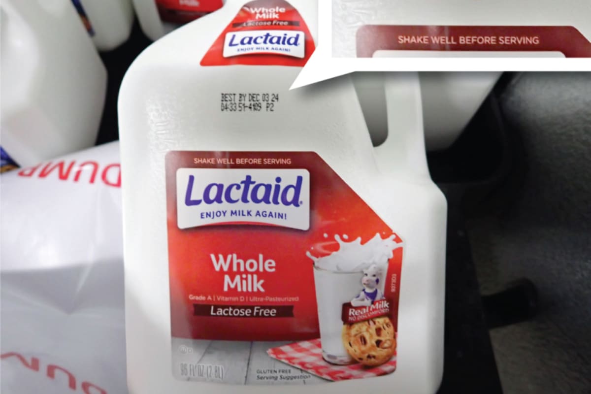 La empresa HP Hood LLC emitió un comunicado donde informó sobre el retiro voluntario de cinco variedades de leche Lactaid en envases de 96 oz (Imagen de la FDA)
