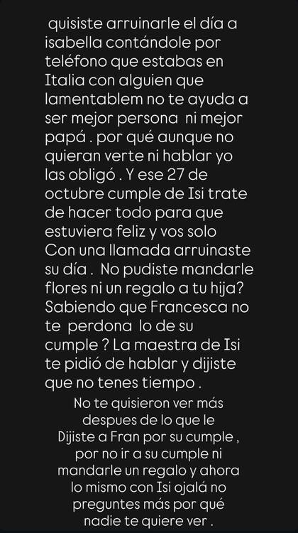 La empresaria de cosméticos reveló que su hija menor, Isabella, habría sufrido la ausencia de su padre en su festejo de cumpleaños