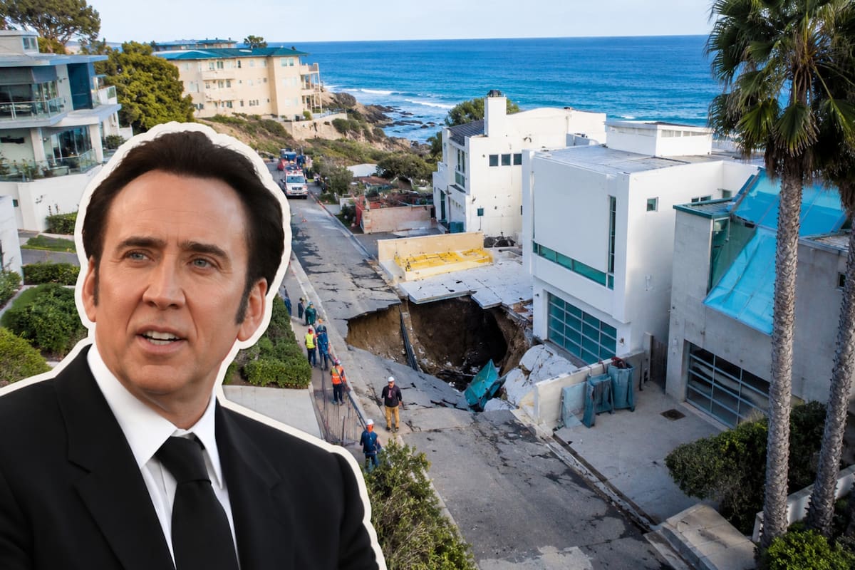 La entrada vehicular de la propiedad de Nicolas Cage colapsó después de varios días de fuerte oleaje en la costa de California (AP Photo)