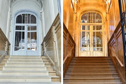 La escalera de mármol se conservó tal como estaba y el pasamanos original que faltaba no se pudo reconstruir; en su lugar, se ubicó un diseño discreto en hierro que busca pasar inadvertido.