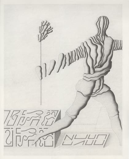La escritura automatica (1993-94), obra que fue tapa de catálogo de una muestra en Jorge Mara-La Ruche, es una de las que integran el sector especial que la galería dedica a Roberto Aizenberg