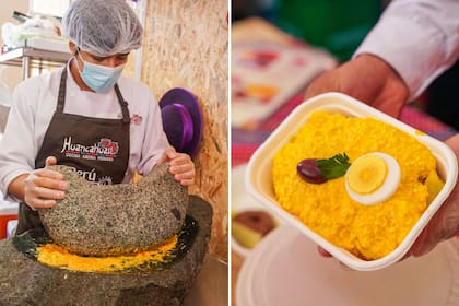 La especialidad a la huancaína se elabora con papas amarillas y muy harinosas que se muelen en batán