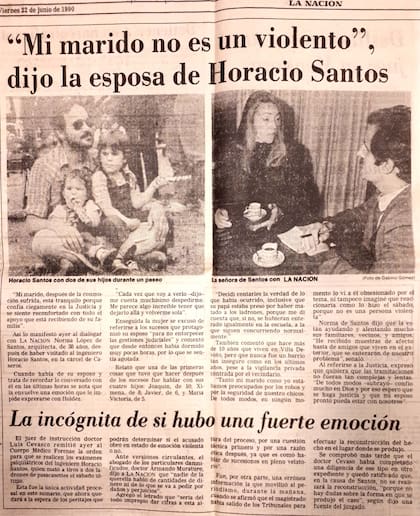 La esposa de Horacio Santos habló con La Nación el 22 de junio de 1990, pocos días después de los hechos (Foto: Archivo)