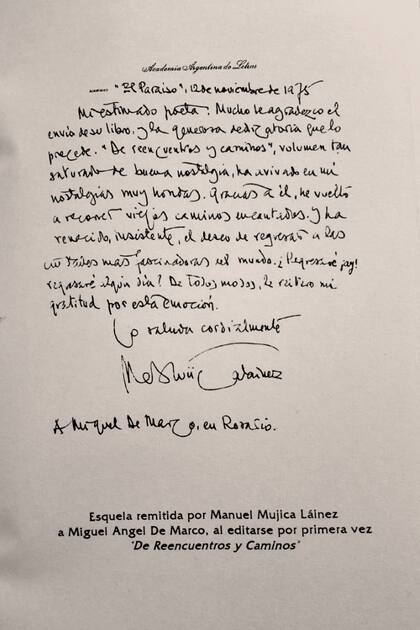 La esquela que el autor de "Bomarzo" le envió a De Marco