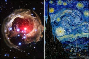 La estrella que la NASA comparó con pinturas de Van Gogh y un detalle de la famosa pintura "La noche estrellada"
