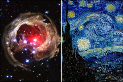 La estrella que la NASA comparó con pinturas de Van Gogh y un detalle de la famosa pintura "La noche estrellada"