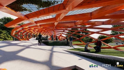 La estructura no sólo cruzará la barrera urbana, funcionará como mirador panorámico: desde el punto elevado se podrá observar cómo despegan y aterrizan los aviones.