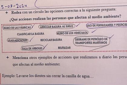 La evaluación consistía en encerrar con un círculo las respuestas correctas