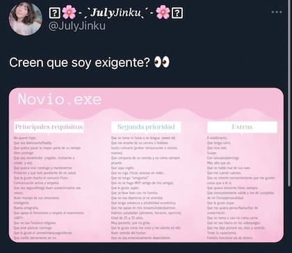 La exigente lista de la joven para buscar novio