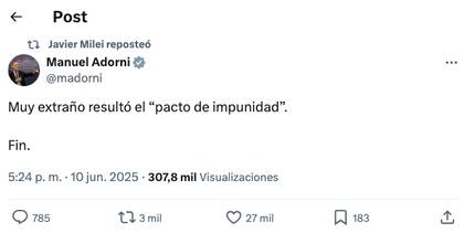 La expresión del vocero presidencial fue reposteada por el Presidente de la Nación